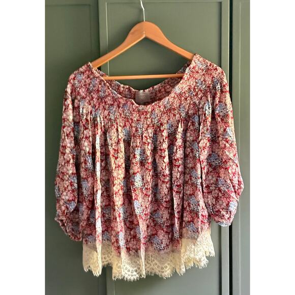 ANTHROPOLOGIE VANESSA VIRGINIA sz L smocked neck flowy top EUC - Picture 1 of 3